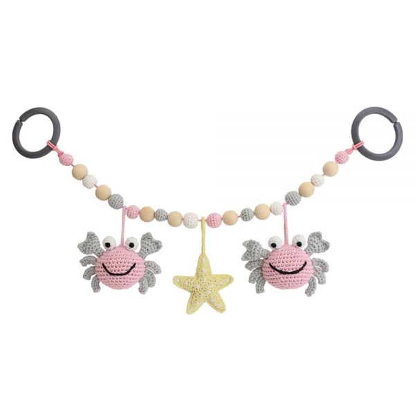 Kinderwagenkette Krabbe PINCER (rosa), gehäkelt, mit Befestigungsringen