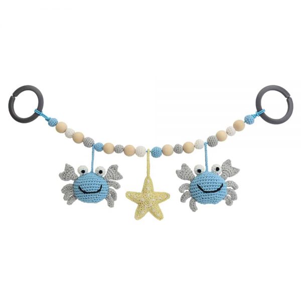 Kinderwagenkette Krabbe PINCER (blau), gehäkelt, mit Befestigungsringen