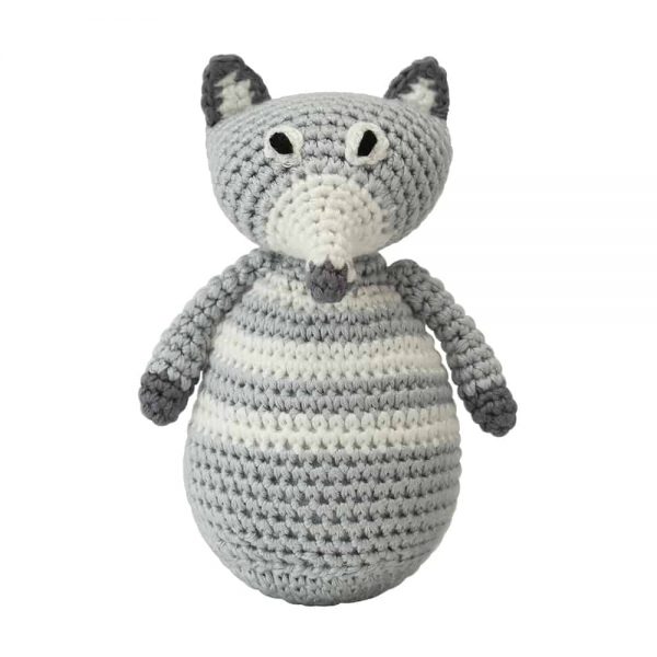 Stehaufmännchen Baby gehäkelt, Fuchs FRED in grau, 12426