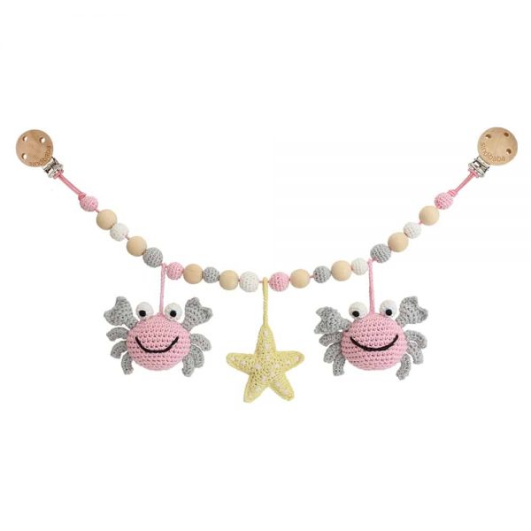 Kinderwagenkette Krabbe PINCER (blau), gehäkelt, mit Befestigungsclips