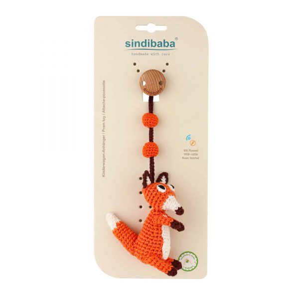 Gehäkelter Kinderwagenanhänger Fuchs FRED mit Verpackung