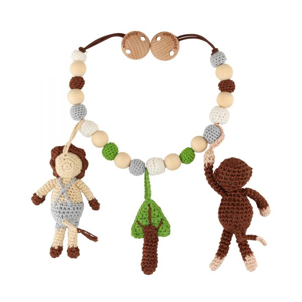 Gehäkelte Kinderwagenkette Affe & Löwe (Rückansicht)