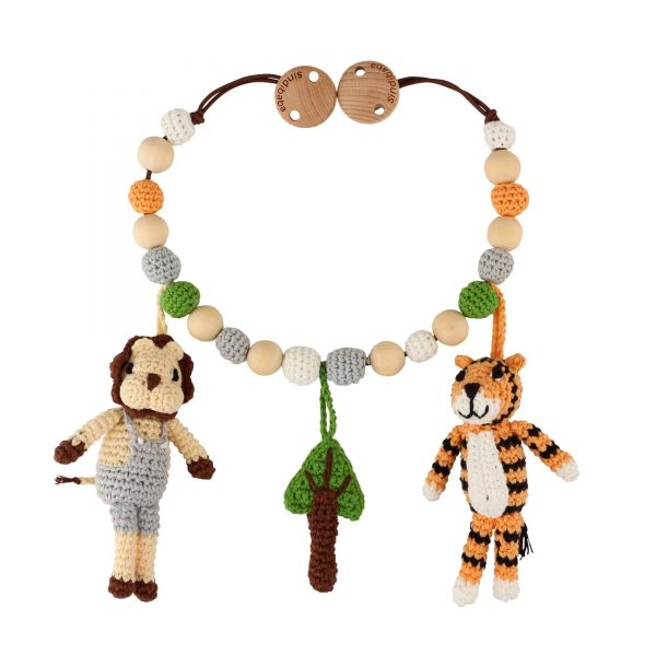 Gehäkelte Kinderwagenkette Löwe & Tiger (Vorderansicht)