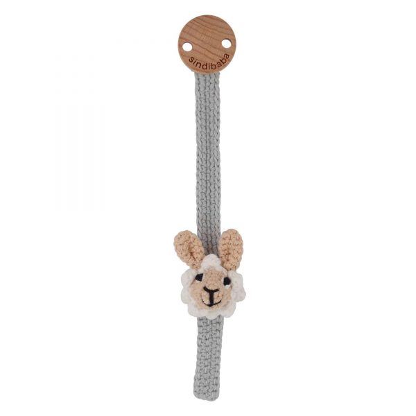 Gehäkelte Schnullerkette Lama LUKE aus Bio-Baumwolle (Vorderansicht)