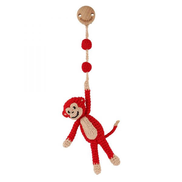 Gehäkeltes Baby-Hängespielzeug Affe CHARLIE in rot - handmade by Sindibaba® (12481)